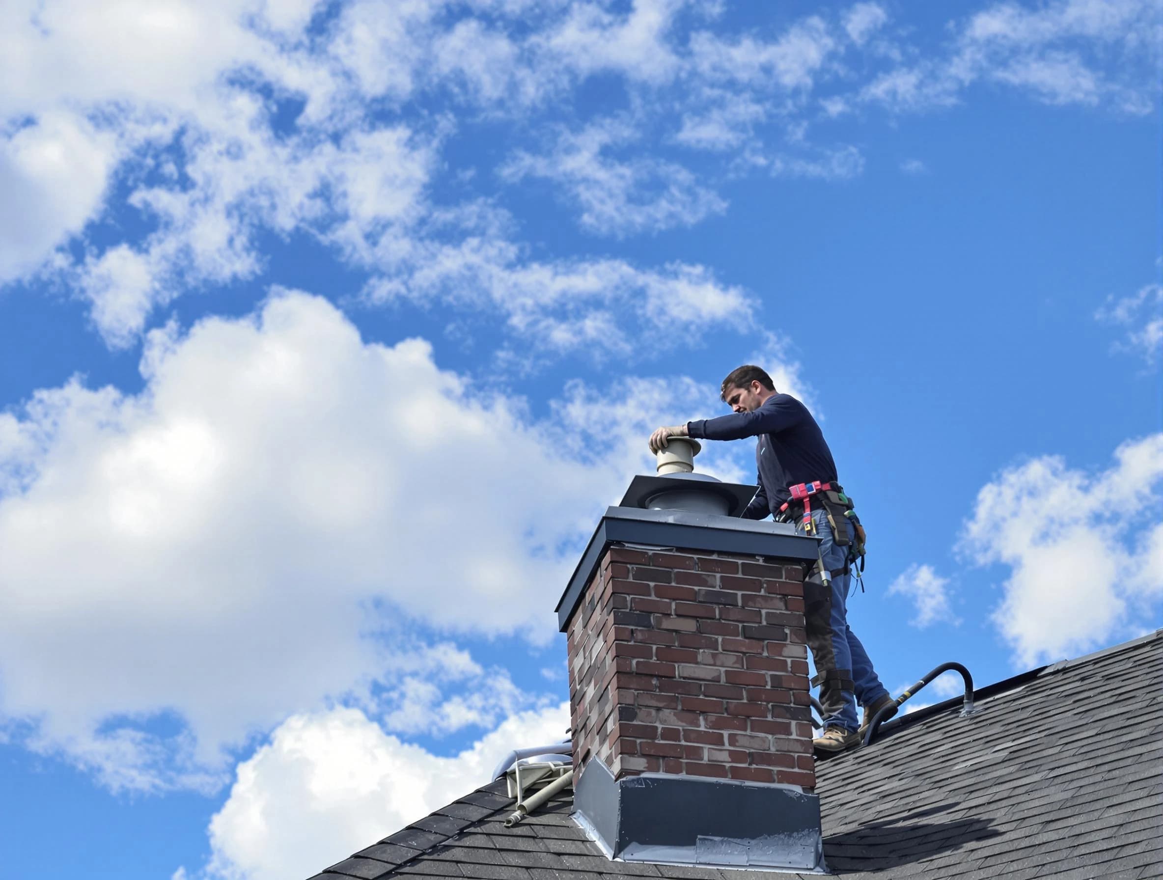 Choctaw Chimney Sweep installing a sturdy chimney cap in Choctaw, OK