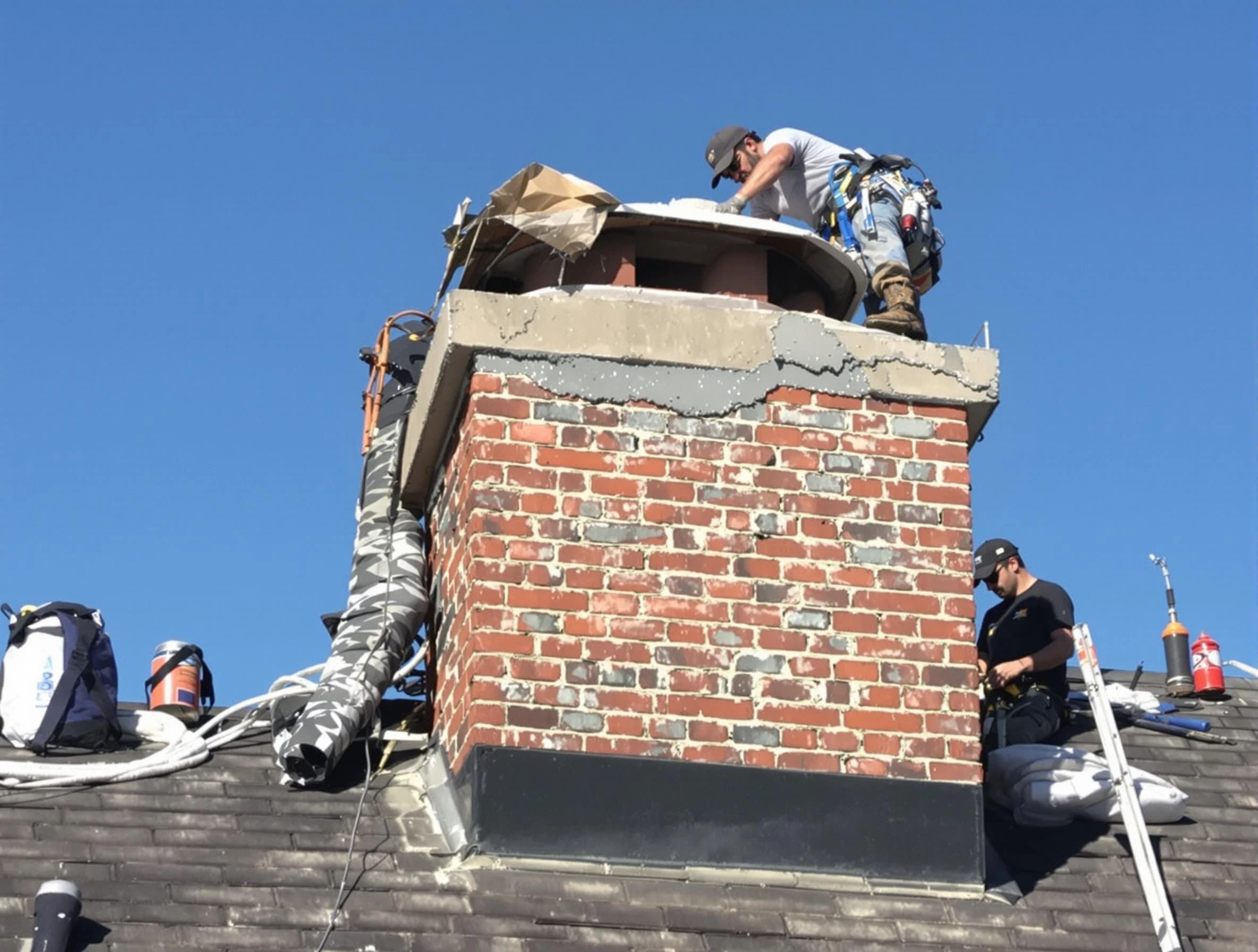 Choctaw Chimney Sweep installing a custom chimney crown in Choctaw, OK