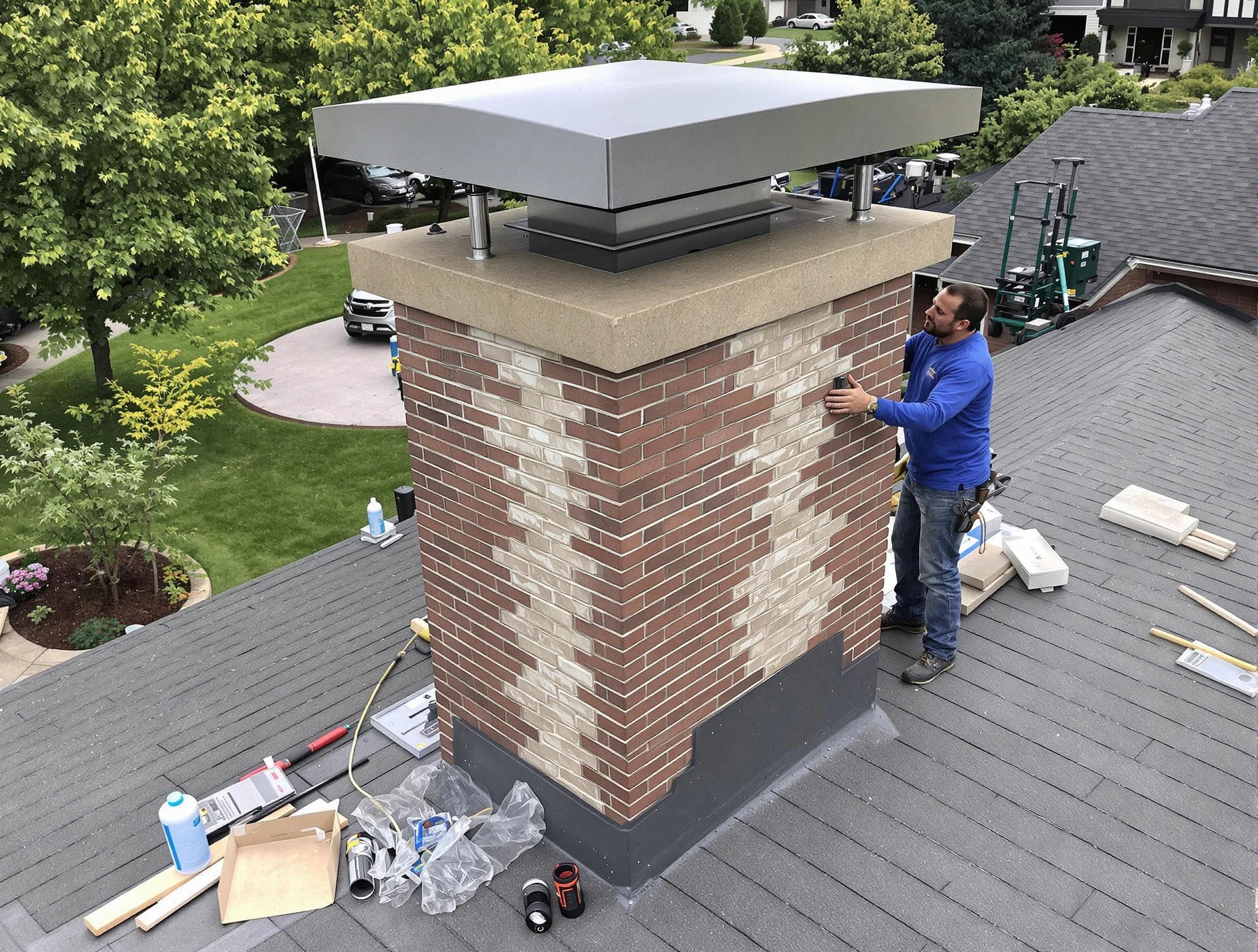 Choctaw Chimney Sweep team working on a custom chimney remodel in Choctaw, OK