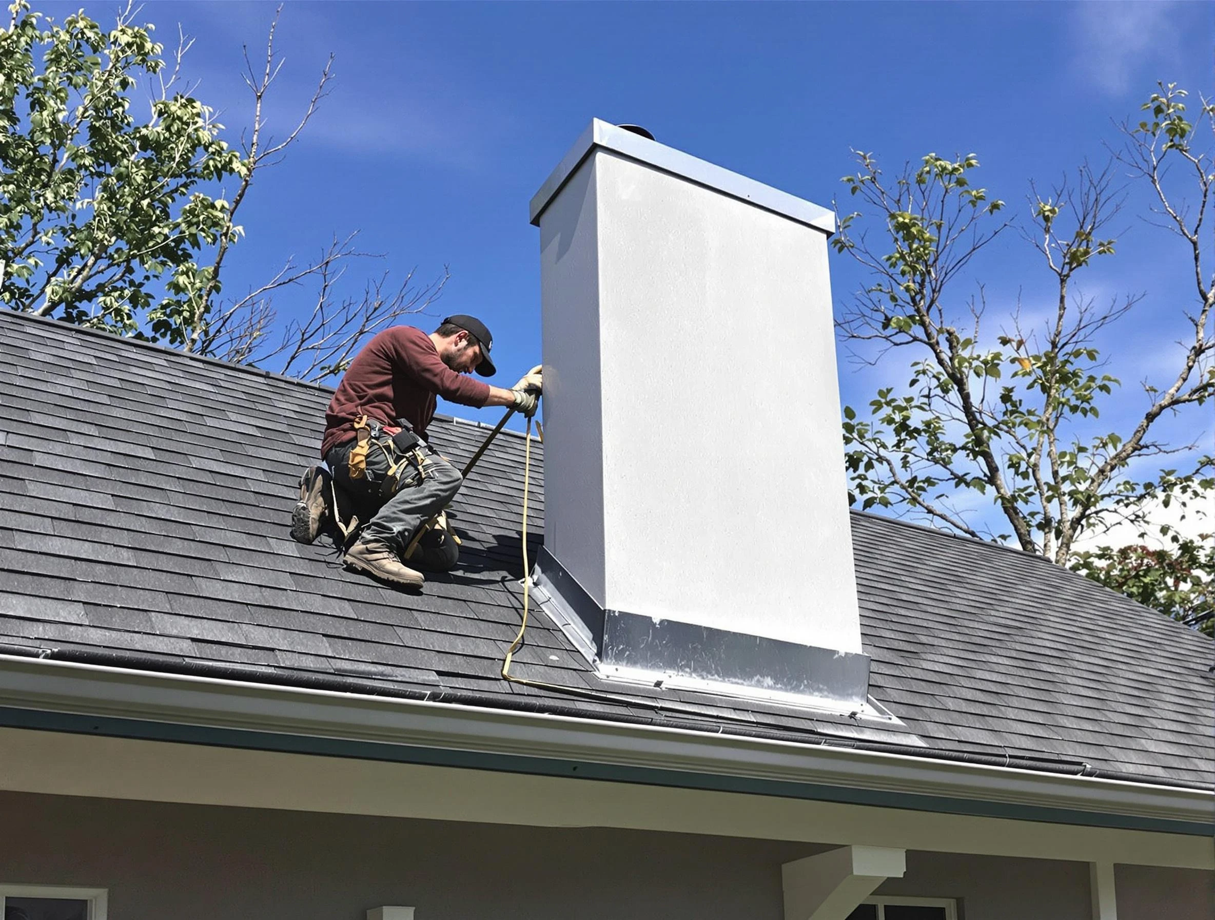 Choctaw Chimney Sweep team member finishing chimney construction in Choctaw, OK