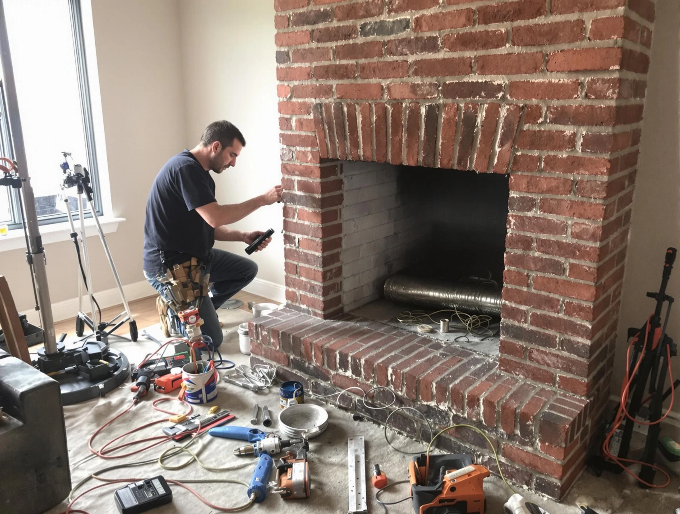 Choctaw Chimney Sweep specialist finalizing chimney liner service in Choctaw, OK