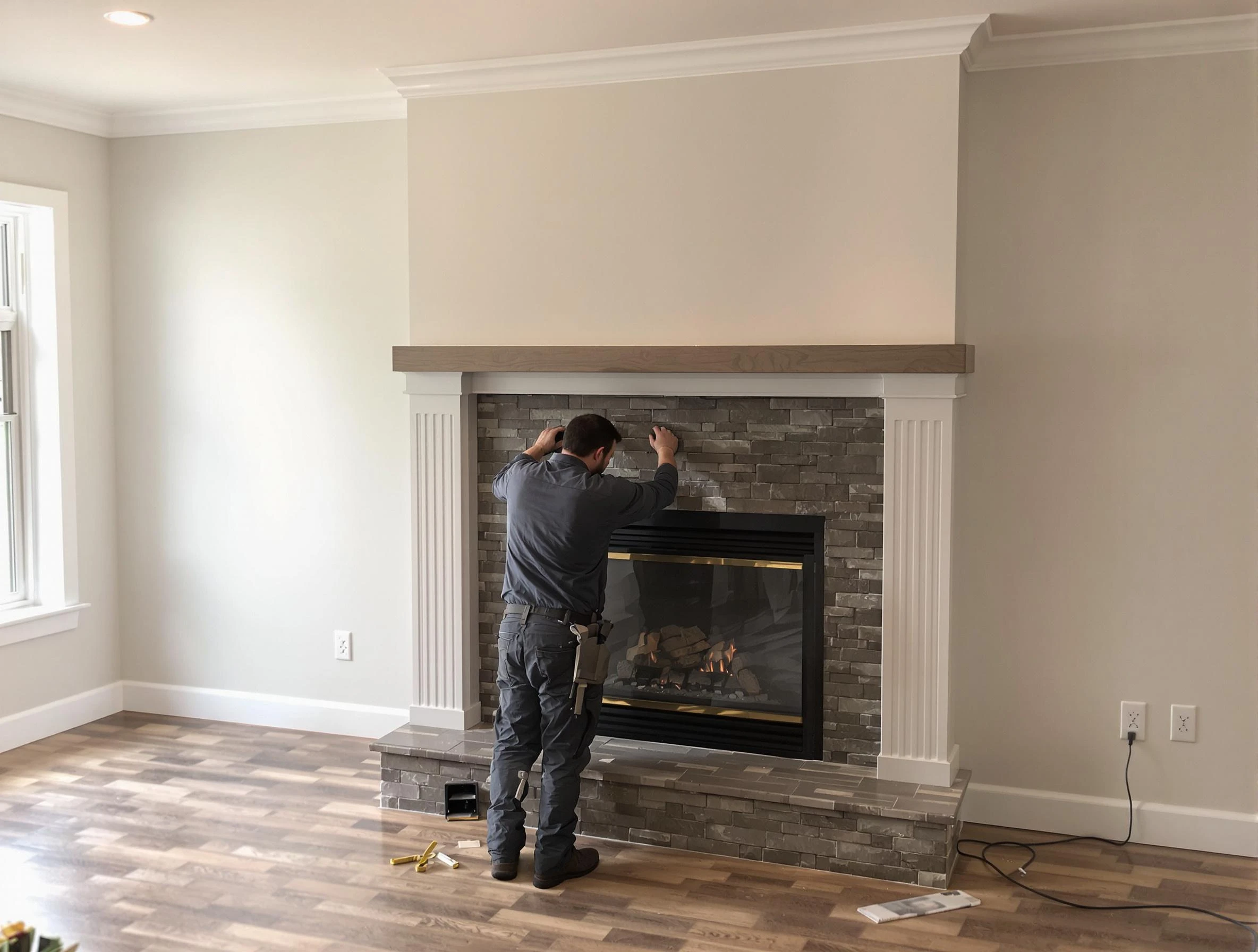 Choctaw Chimney Sweep finishing a custom fireplace install in Choctaw, OK
